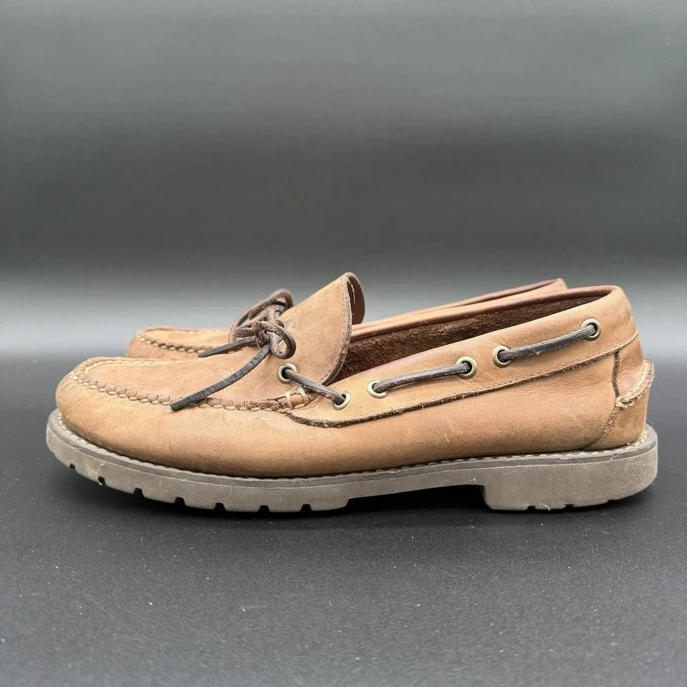LL Bean Men's Brown Leather Slip On Boat Shoes Loafers Preppy Casual Size 10